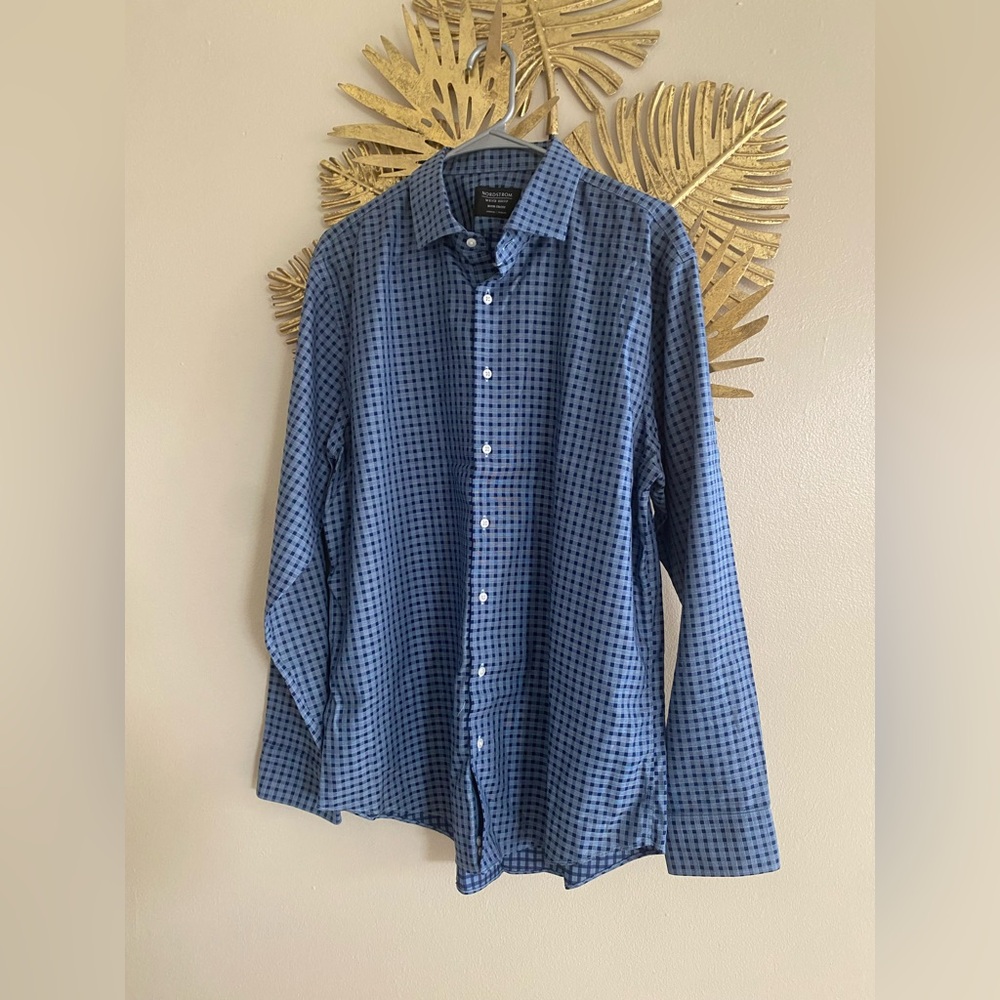 Nordstrom Navy Checkered Button-Down Shirt